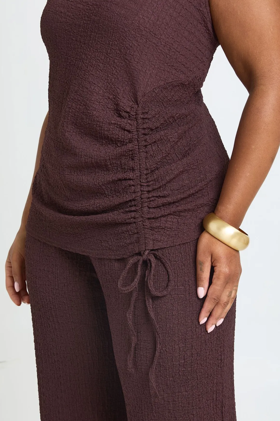 Ensemble Coordonné Grande Taille Top Body Froncé Et Pantalon Jambes Larges