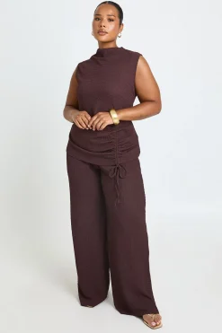 Ensemble Coordonné Grande Taille Top Body Froncé Et Pantalon Jambes Larges