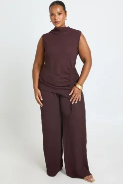 Ensemble Coordonné Grande Taille Top Body Froncé Et Pantalon Jambes Larges