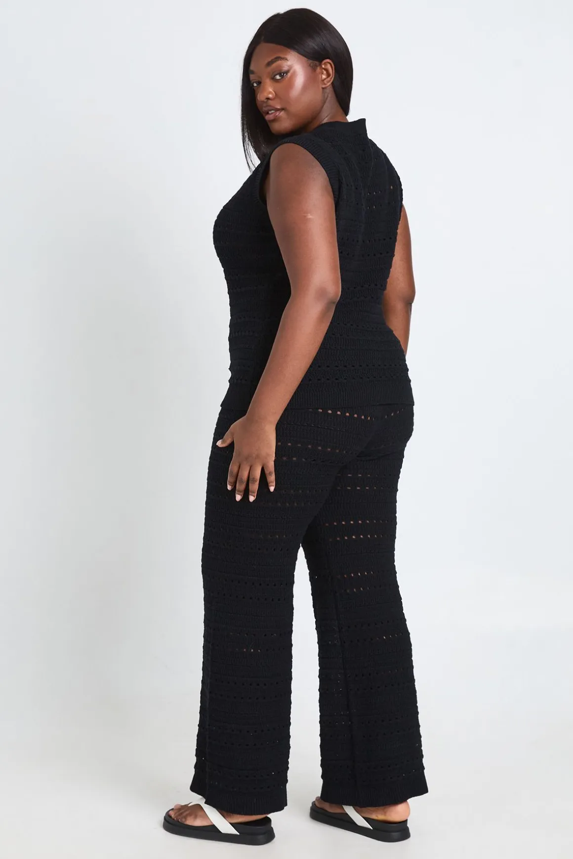 Ensemble Coordonné Grande Taille Haut Long Et Pantalon En Crochet