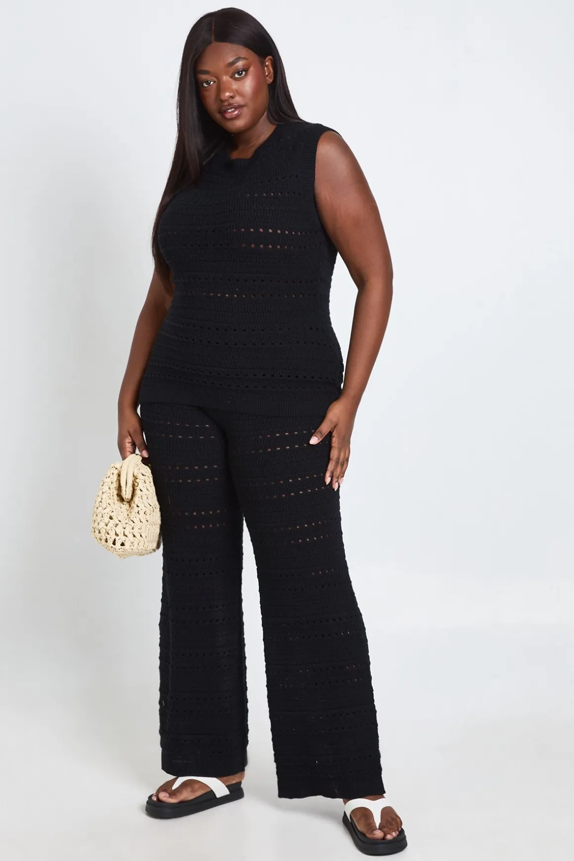 Ensemble Coordonné Grande Taille Haut Long Et Pantalon En Crochet