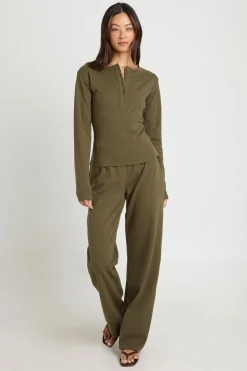 boohoo Ensemble Coordonné Grande Taille Haut Col Rond Boutonné Et Pantalon En Coton<Femme Ensembles