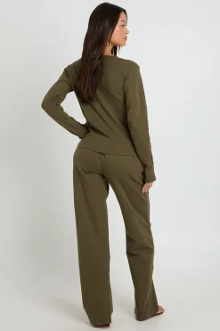 boohoo Ensemble Coordonné Grande Taille Haut Col Rond Boutonné Et Pantalon En Coton<Femme Ensembles