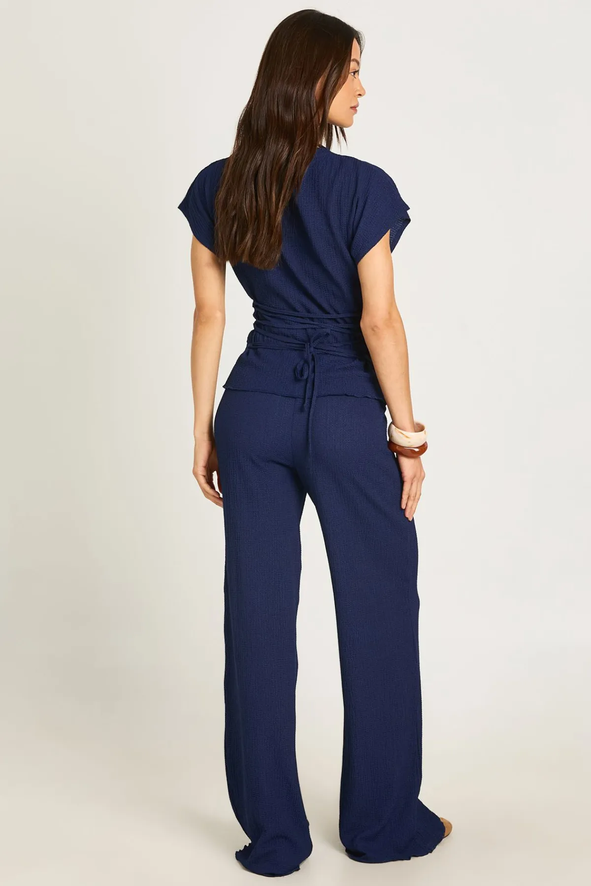 boohoo Ensemble Coordonné Grande Taille Haut À Dos Noué Froissé Et Pantalon Large<Femme Ensembles