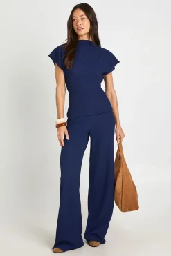 boohoo Ensemble Coordonné Grande Taille Haut À Dos Noué Froissé Et Pantalon Large<Femme Ensembles