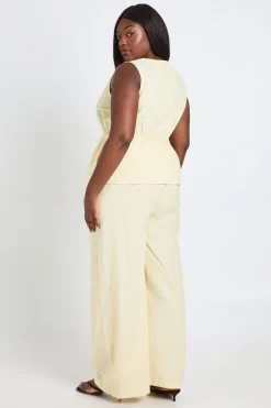 Ensemble Coordonné Grande Taille Top Long À Nouer Devant Et Pantalon En Lin