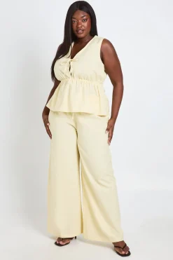 Ensemble Coordonné Grande Taille Top Long À Nouer Devant Et Pantalon En Lin