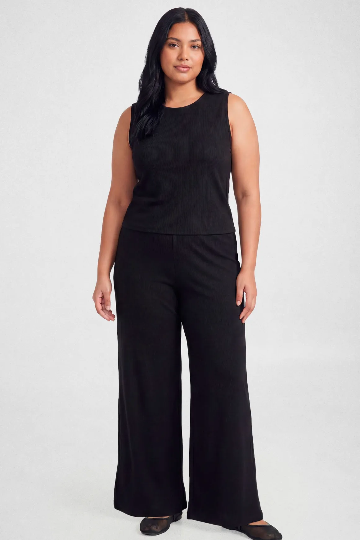 Ensemble Coordonné Grande Taille Haut Côtelé À Boutons Et Pantalon