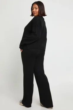Ensemble Coordonné Grande Taille Cardigan Tricoté Ample Col Rond et Pantalon Large