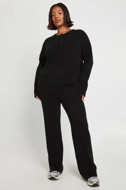 Ensemble Coordonné Grande Taille Cardigan Tricoté Ample Col Rond et Pantalon Large