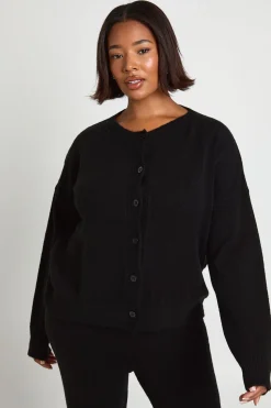Ensemble Coordonné Grande Taille Cardigan Tricoté Ample Col Rond et Pantalon Large