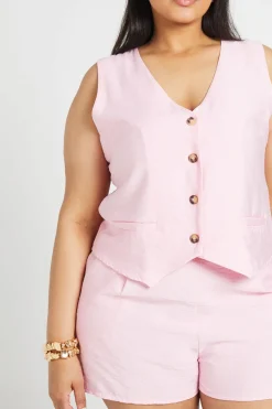 Ensemble Coordonné Grande Taille Gilet Et Short En Lin