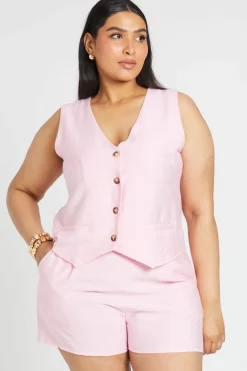 Ensemble Coordonné Grande Taille Gilet Et Short En Lin