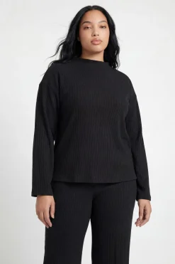 Ensemble Coordonné Grande Taille Haut Col Montant Ample Et Pantalon Côtelé Brossé