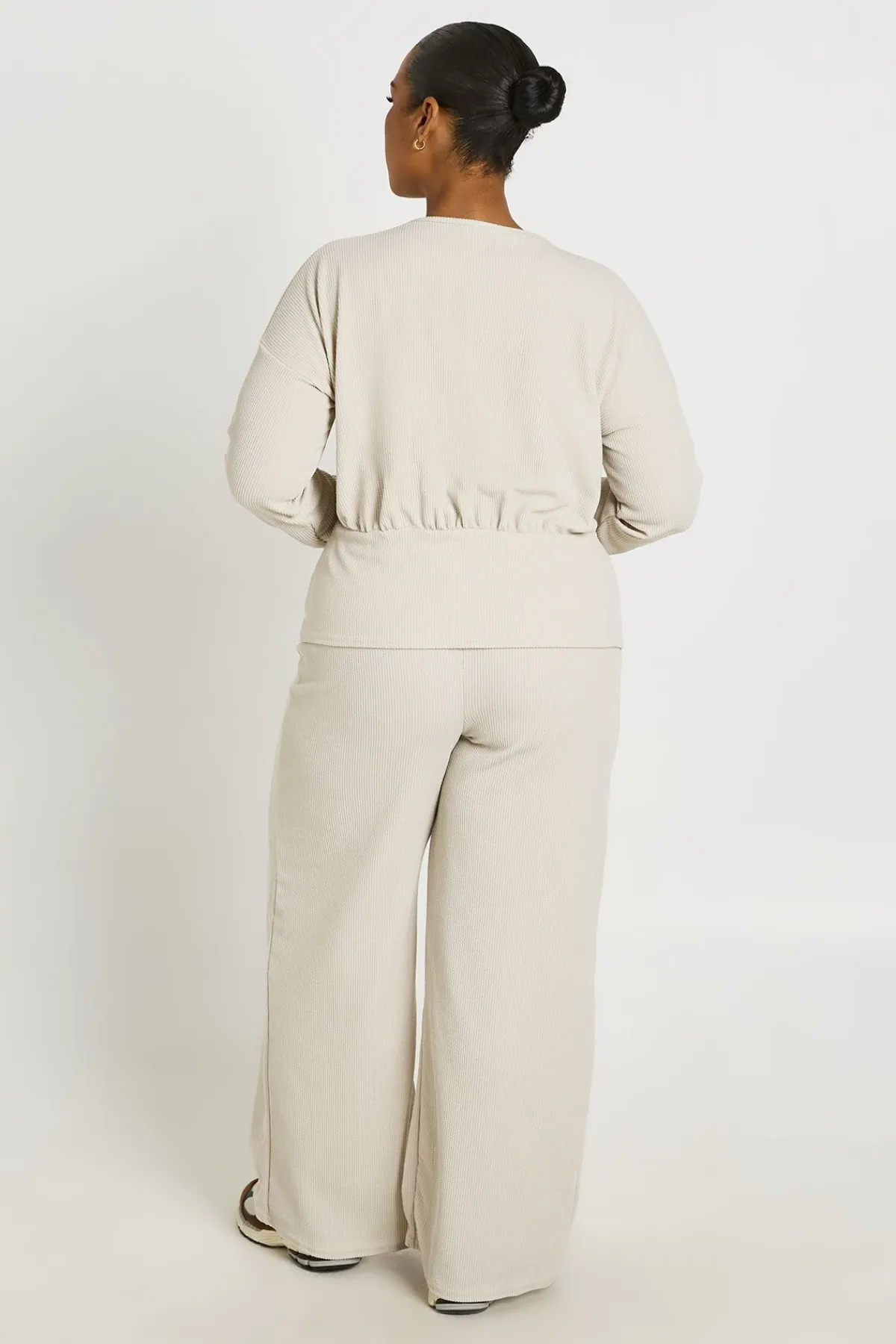 boohoo Ensemble Coordonné Grande Taille Haut À Manches Longues Taille Froncée Et Pantalon<Femme Ensembles