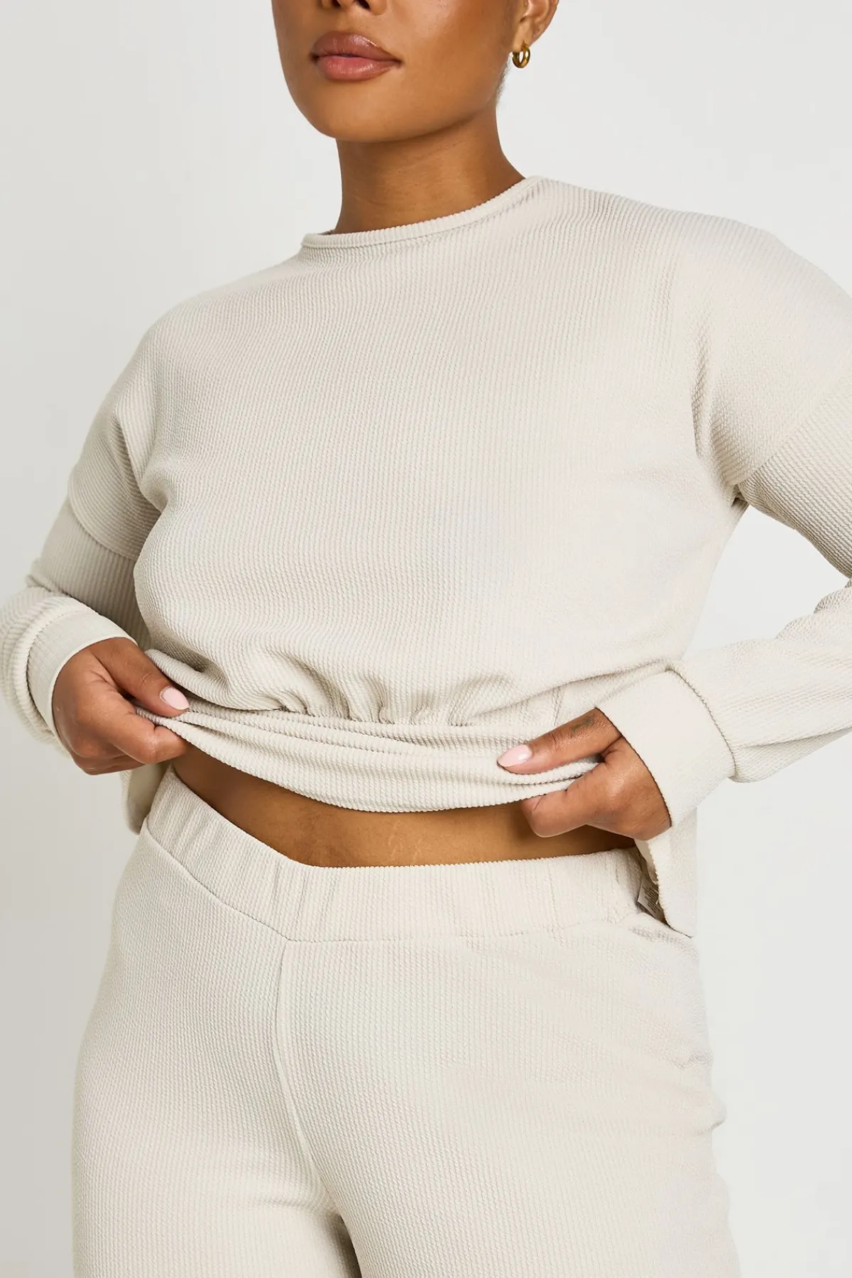 boohoo Ensemble Coordonné Grande Taille Haut À Manches Longues Taille Froncée Et Pantalon<Femme Ensembles