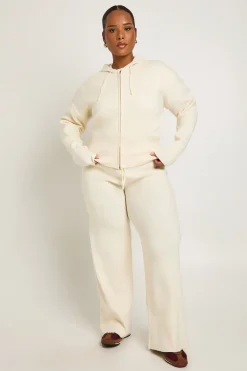 Ensemble Coordonné Grande Taille Sweat à Casynthétiqueche Zippé et Pantalon en Maille Côtelée Super Douce