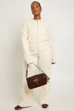 Ensemble Coordonné Grande Taille Sweat à Casynthétiqueche Zippé et Pantalon en Maille Côtelée Super Douce