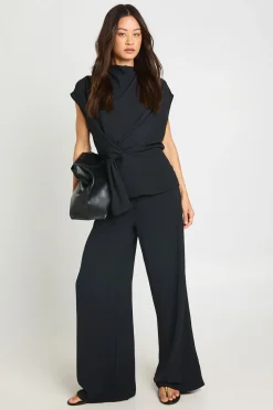 boohoo Ensemble Coordonné Grande Taille Blouse Col Bénitier Avec Nœud Martelé Et Pantalon Large<Femme Ensembles
