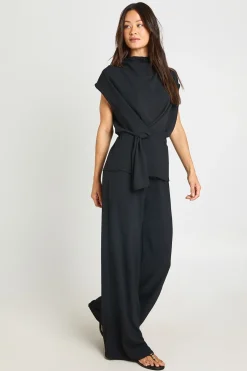 boohoo Ensemble Coordonné Grande Taille Blouse Col Bénitier Avec Nœud Martelé Et Pantalon Large<Femme Ensembles