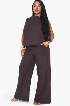 boohoo Ensemble coordonné grande taille : Haut sans manches à col haut et pantalon ample avec cordon de serrage<Femme Looks Chocolat|Ensembles