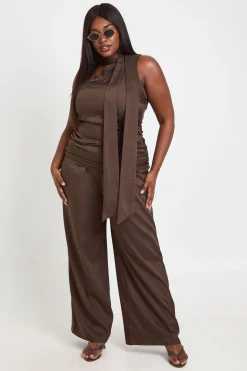Ensemble Coordonné Grande Taille synthétiquell Rayé Tricoté à Boutons et Pantalon