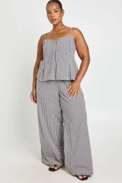 boohoo Ensemble Coordonné Grande Taille Top Caraco Et Pantalon Large À Carreaux Vichy Avec Détail Nœud<Femme Looks Chocolat|Ensembles