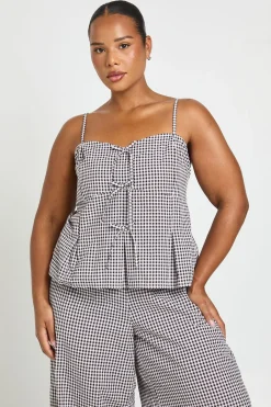 boohoo Ensemble Coordonné Grande Taille Top Caraco Et Pantalon Large À Carreaux Vichy Avec Détail Nœud<Femme Looks Chocolat|Ensembles