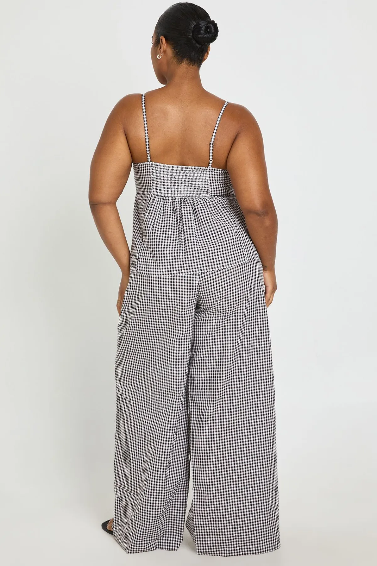boohoo Ensemble Coordonné Grande Taille Top Caraco Et Pantalon Large À Carreaux Vichy Avec Détail Nœud<Femme Looks Chocolat|Ensembles