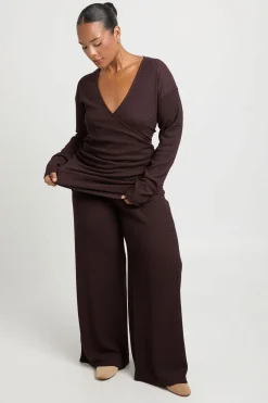 Ensemble Coordonné Grande Taille Haut Cache-cœur À Manches Longues Et Pantalon