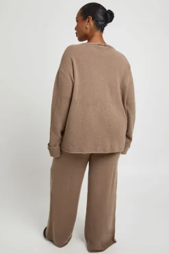 Ensemble Coordonné Grande Taille Synthétiquell Col V À Poignets Boutonnés Et Pantalon Large