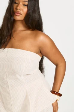 Ensemble Coordonné Grande Taille À Rayures Aspect Lin Top Bandeau Long Et Pantalon Jambes Ultra Larges