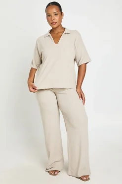 Ensemble Coordonné Grande Taille T-shirt Col À Manches Courtes & Pantalon Large