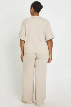 Ensemble Coordonné Grande Taille T-shirt Col À Manches Courtes & Pantalon Large