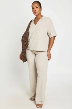 Ensemble Coordonné Grande Taille T-shirt Col À Manches Courtes & Pantalon Large