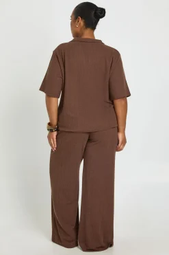 Ensemble Coordonné Grande Taille T-shirt Col À Manches Courtes & Pantalon Large