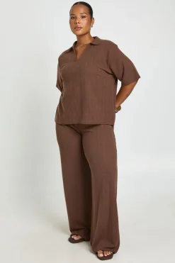 Ensemble Coordonné Grande Taille T-shirt Col À Manches Courtes & Pantalon Large