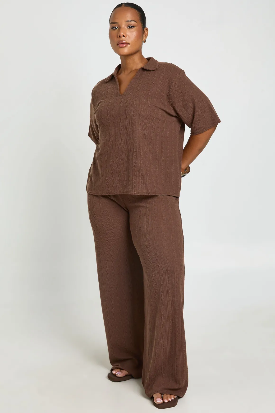 Ensemble Coordonné Grande Taille T-shirt Col À Manches Courtes & Pantalon Large