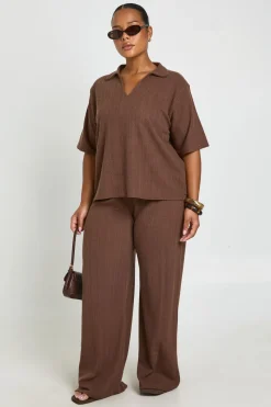 Ensemble Coordonné Grande Taille T-shirt Col À Manches Courtes & Pantalon Large