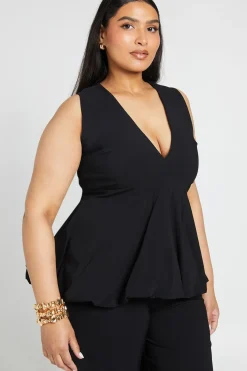boohoo Ensemble Coordonné Grande Taille Top Péplum Décolleté Plongeant En V Et Pantalon Large En Bengaline<Femme Ensembles