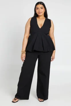 boohoo Ensemble Coordonné Grande Taille Top Péplum Décolleté Plongeant En V Et Pantalon Large En Bengaline<Femme Ensembles