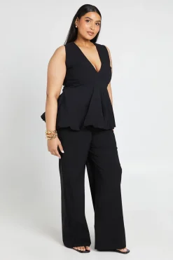 boohoo Ensemble Coordonné Grande Taille Top Péplum Décolleté Plongeant En V Et Pantalon Large En Bengaline<Femme Ensembles