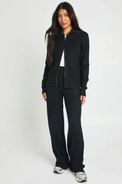 boohoo Ensemble Coordonné Grande Taille Synthétiquell Zippé En Maille Douce Et Pantalon Droit<Femme Pulls Et Gilets|Toutes Les Mailles