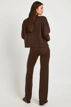 boohoo Ensemble Coordonné Grande Taille Cardigan Long Boutonné en Maille Douce et Pantalon Large<Femme Looks Chocolat|Pulls Et Gilets