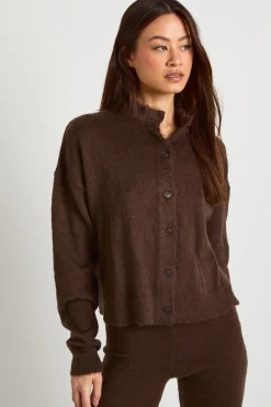 boohoo Ensemble Coordonné Grande Taille Cardigan Long Boutonné en Maille Douce et Pantalon Large<Femme Looks Chocolat|Pulls Et Gilets