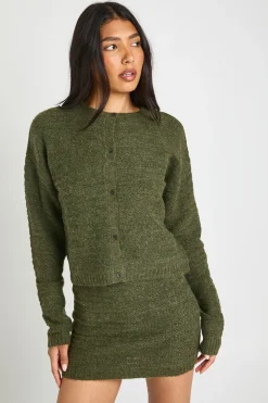 Ensemble Coordonné Grande Taille Cardigan Boutonné Et Mini-jupe En Maille Texturée