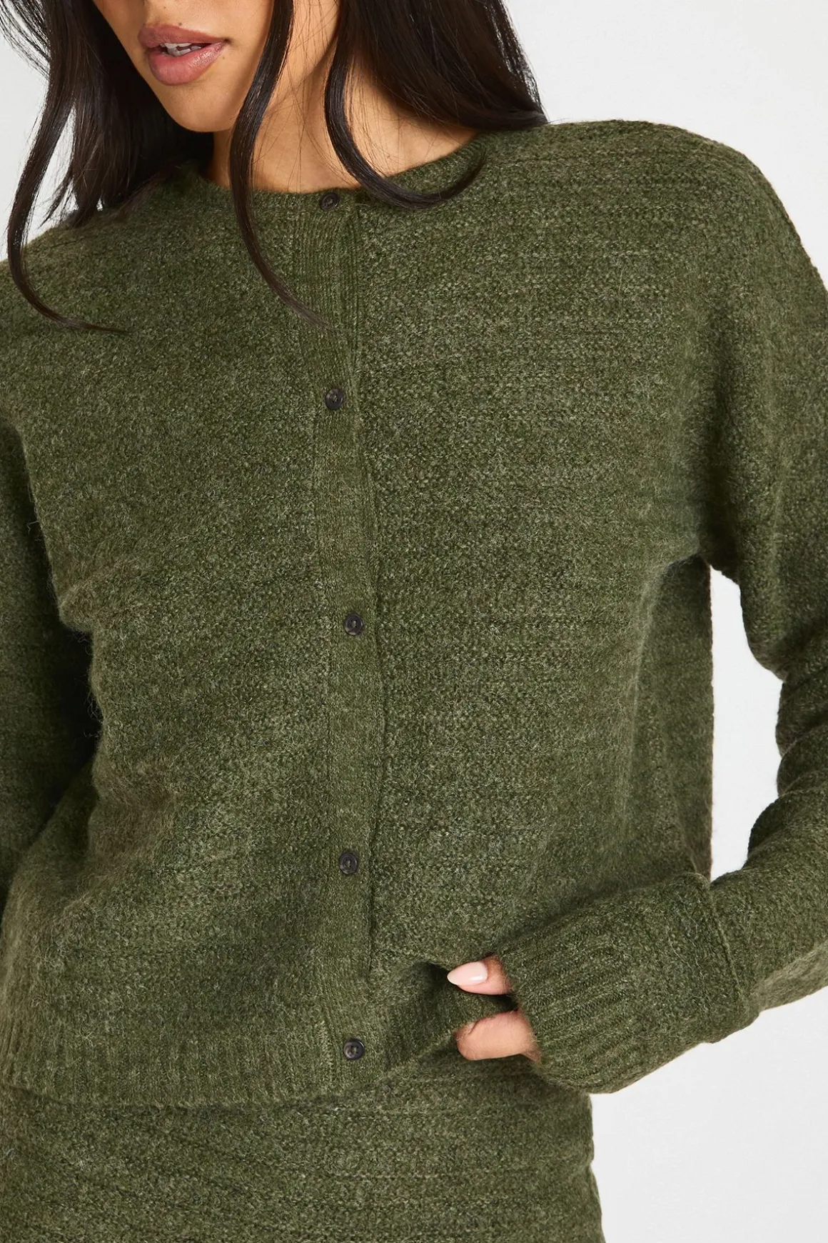 Ensemble Coordonné Grande Taille Cardigan Boutonné Et Mini-jupe En Maille Texturée