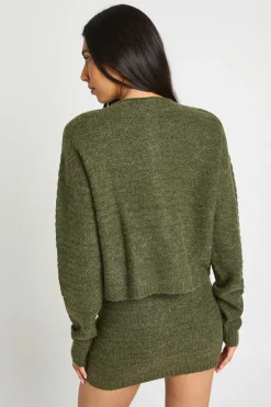 Ensemble Coordonné Grande Taille Cardigan Boutonné Et Mini-jupe En Maille Texturée