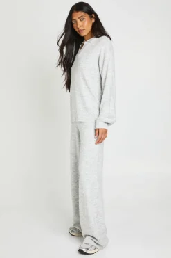 Ensemble Coordonné Grande Taille Synthétiquell Tricoté Ultra Doux Col V Avec Col Ouvert Et Pantalon Jambe Droite