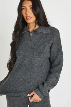 boohoo Ensemble Coordonné Grande Taille Synthétiquell Surdimensionné Col Zippé Et Pantalon En Maille Épaisse<Femme Pulls Et Gilets|Toutes Les Mailles